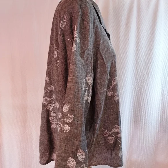 Habitat Women's Plus Size XXL Blouse Oversized Lagenlook Gray Linen Boho - Picture 3 of 11